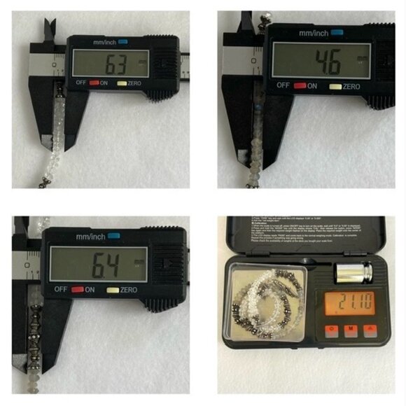 Sterling Silver 925 Labradorite & Quartz Beaded Necklace 17" Hook Closure 21g - Picture 10 of 16